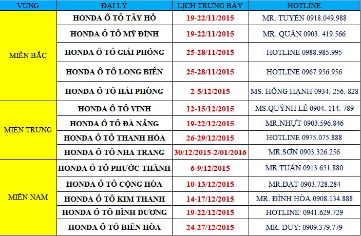 Lịch trưng bày Honda Odyssey 2015 Lịch trưng bày Honda Odyssey 2015